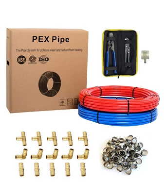 EFIELD (Pex Pipe Combo)2 Rolls 3/4" x 100ft Red &Blue Crimper, Cutter, Clamps, Fittings