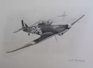 Original Luftfahrtkunst: Boulton-Paul Defiant, Bleistiftzeichnung, Luftfahrtkunst, - Bild 1 von 2