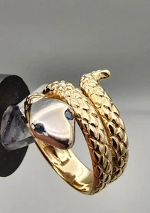14k 585 Gold YG .02 ctw Fancy Diamond Eyes Snake Victorian Sz 6.5 Ring Au 2263 - Picture 1 of 12