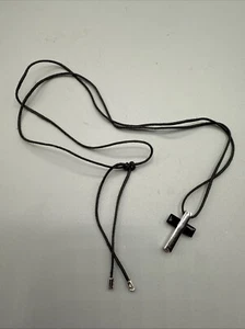 Genuine SWAROVSKI Black Crystal Cross Crucifix Pendant Cord Necklace Adjustable - Picture 1 of 5