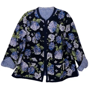 Appleseed's Hydrangeas Quilted Reversible Jacket Size 1X Floral Cottagecore New - Picture 1 of 12