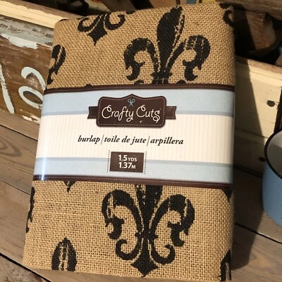 CRAFTY CUTS Burlap/Toile de Jute/Arpillera, Fleur-De-Lis, 100% Jute 1.5YDS NEW - Image 1 of 4