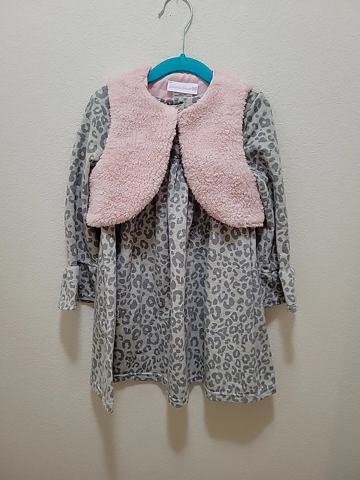 Bonnie Jean Niñas 2 Piezas Vestido Conjunto 4T Gris Leopardo Rosa Chaleco Difuso Mangas Foto 1 de 4