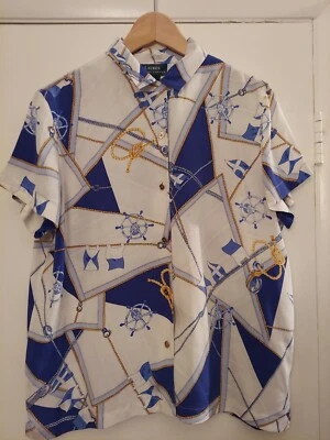 De Colección LRL LAUREN RALPH LAUREN 100% Seda BLUSA VELERO Navegación Talla Grande Náutica Foto 1 de 4