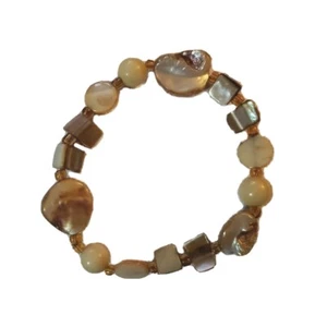 Vintage weiß orange Perlen und Abalone Muschel Stretch Armband - Bild 1 von 3