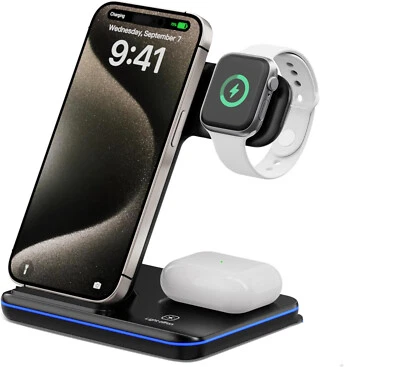 3in1 Kabelloses Ladegerät Induktion Ladestation Für Apple Watch 9 8 iPhone 16 15 - Bild 1 von 4