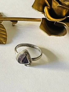 Vtg 925 Sterling Silver Amethyst Ring, Rough Gemstone, Handmade, Size 8.5 - Picture 1 of 9