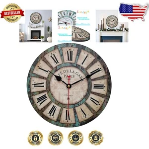 Elegant 24-Inch Turquoise Silent Wooden Wall Clock - Rustic Farmhouse Decor - Picture 1 of 11