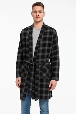 ASOS Men's Layering Robe Size Medium Plaid With Waist Tie, Button Wrists - Image 1 of 4