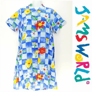 Vintage Jams World Vinyette Karo Blumen Kurzarm Kleid Medium - Bild 1 von 8