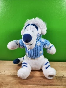 Disney Store Exclusive Winter White Tigger 14" Plush Blue Sweater Snowflakes - Picture 1 of 6