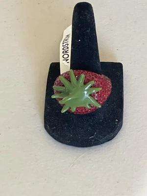 KURT GEIGER LONDON GOLD TONE PAVE STRAWBERRY RING IN RED 9 - Image 1 of 4