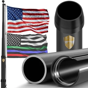 Heavy Duty Flag Pole - 25 FT Black Ultra Thick Diameter Aluminum Flagpole Kit... - Picture 1 of 9