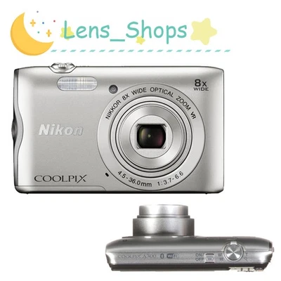 Nikon Coolpix A300 Digital Camera 20.1 MP 8x Optical Zoom Silver Audio Recording - Image 1 of 4