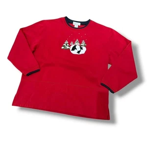 Sweatshirt Pinguin rot Weihnachten bestickt - Bild 1 von 4