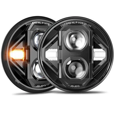 Pair 7Inch Round LED Headlights Anti-Glare Z-BEAM For Land Rover Defender 90 110 - Image 1 of 4