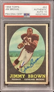 Jim Brown Signed 1958 Topps #62 Rookie Card Browns HOF PSA/DNA Autograph 10 - Picture 1 of 4