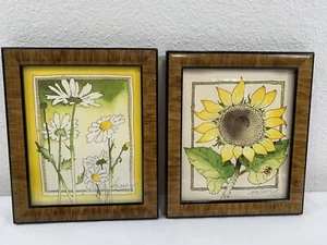 Set (2) Hand painted Watercolors By Charlotte Sasser Framed Sunflower Daisies - Picture 1 of 8