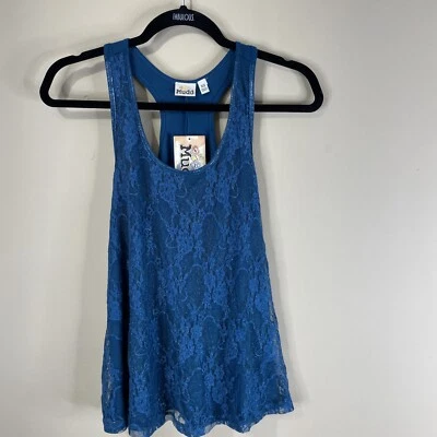 Camiseta sin mangas Y2K Mudd para mujer talla XS azul encaje cami caprichoso hada brillo coqueta Foto 1 de 4