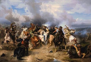 Death of King Gustav II Adolf of Sweden Painting by Carl Wahlboml Reproduction - Picture 1 of 3