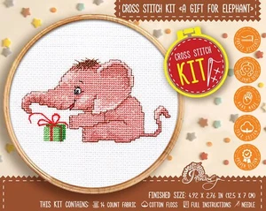Cute Pink Baby Elephant Cross Stitch Kit Beginners Embroidery Counted pattern - Picture 1 of 10