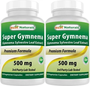 2 Pack Best Naturals Super Gymnema Sylvestre 500 mg 120 Vegetarian Capsules - Picture 1 of 7