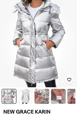 NEW GRACE KARIN Women's Medium COLOR GOLD Long Puffer Coat with Removable Hood - Image 1 of 4