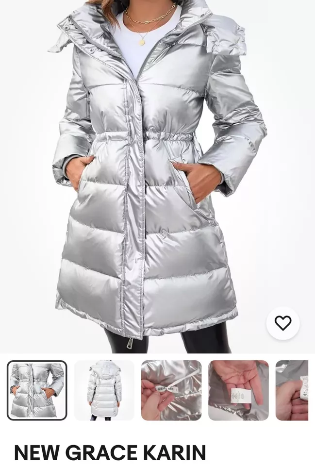 NEW GRACE KARIN Women's Medium COLOR GOLD Long Puffer Coat with Removable Hood - Image 1 of 4