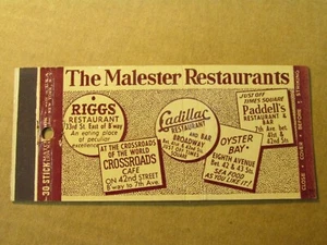 F121 Vintage Matchbook Cover The Malester Restaurants - Picture 1 of 2