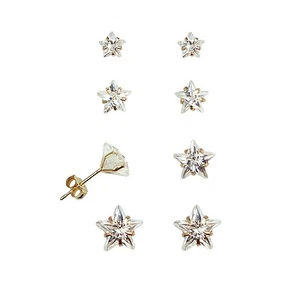 14K Yellow Gold Star Cubic Zirconia Stud Earrings - Picture 1 of 2