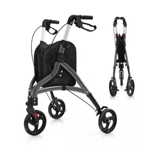 6 Level Height Adjustable Handle Senior Folding Rollator Walker & Aluminum Frame - Picture 1 of 11