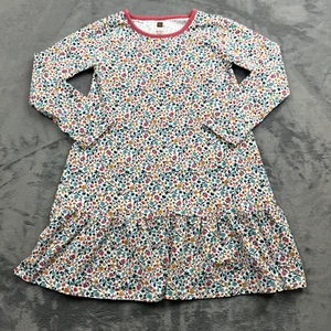 Tea Collection Girls Dress Size 7 Long Sleeve Floral Ruffle Boho Funky Colorful - Picture 1 of 7