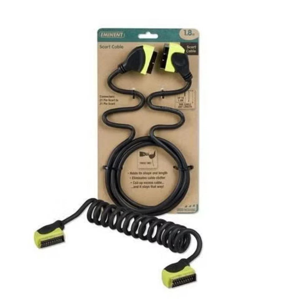 Eminent 1.8m Black Twistable SCART Cable (21 Pin SCART Male - 21 Pin SCART Male) - Image 1 of 1