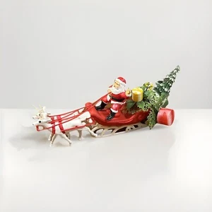 Blow Mold Santa Sleigh Sled Flying Reindeer  Hong Kong Christmas Figurine Vtg - Picture 1 of 9