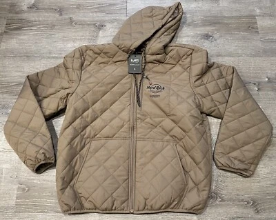 Hard Rock Cafe Sacramento Bomber Jacket Men XL Tan Beige Hoodie New With Tags - Image 1 of 4