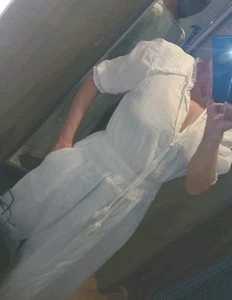 M.A.B.E 12 L PHEASANT CREAM BRODERIE EDGE MIDI Muslin DRESS NWOT Fab Chic £189 - Picture 1 of 14