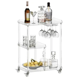 Clear Acrylic Bar Cart with Wine Glass Rack, 3-Tier Rolling, Modern Serving Cart - Picture 1 of 5