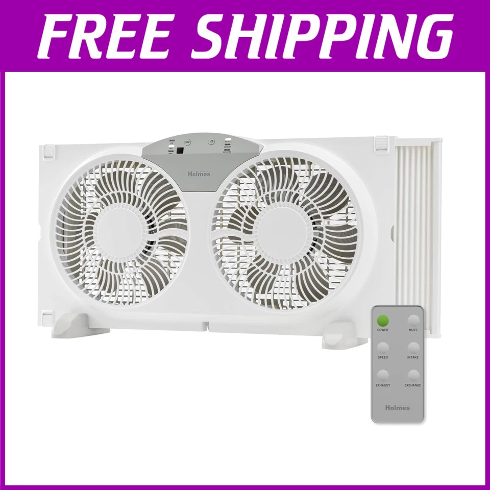 9" Twin Digital Window Fan with Reversible Airflow & Remote Control - White - Image 1 of 4