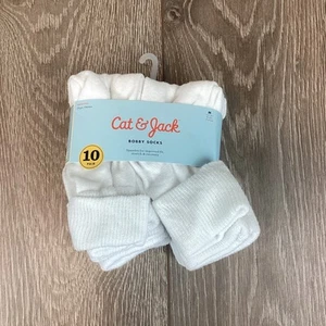 Cat And Jack Bobby Socks Medium Kids 10 Pairs Ankle White Youth NEW - Picture 1 of 4