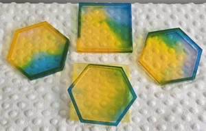 Ombre Sechseck Harz Feder Untersetzer 5er Set Extra Quadrat Mod 70’s Style Groovy - Bild 1 von 16
