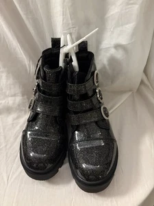 NWT Justice Brand Black Zip Glitter Boots Big Girl Size 1 Sky Z3a - Picture 1 of 8