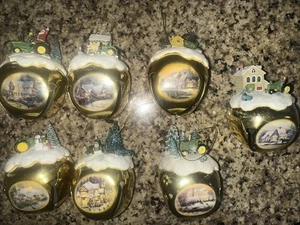 JOHN DEERE THOMAS KINKADE DEER CREEK CHRISTMAS ORNAMENTS BELLS - 3” - SET OF 7 - Picture 1 of 21