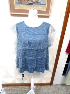 LAUREN CONRAD-HILO AZUL/PLATEADO-CUELLO REDONDO-SIN MANGAS-TOP EN CAPAS-TALLA-XL-NUEVO CON ETIQUETAS - Imagen 1 de 4