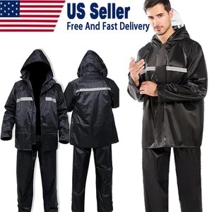 Men Waterproof Rain Suits Heavy Duty Raincoat Fishing Rain Gear - Picture 1 of 25