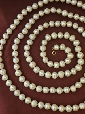 Collana LUNGA di Perle Acqua Dolce montatura Arg Sterling dorato.  - Immagine 1 di 4