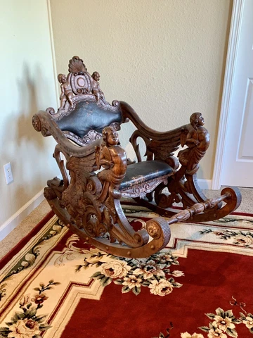 Luigi Frullini Carved Walnut Venetian Gondola Rocking Chair Cover