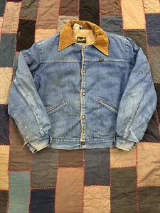 True Vintage Faded 70s Wrangler Trucker Denim Jean Jacket USA Sherpa Lined - Picture 1 of 11