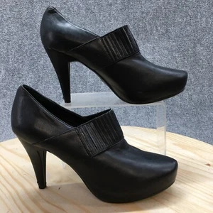Me Too Ankle Booties Womens 8M Black Lexus Almond Toe Slip On Stiletto Leather - Picture 1 of 21