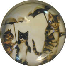1" Crystal Low Dome Button of 3 cats with Umbrellas! C19 FREE US SHIPPING