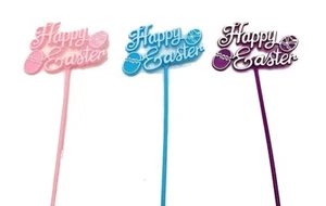Happy Easter Words floral picks 12 pcs Assorted colors 3x3 top 12 inch long - Picture 1 of 2